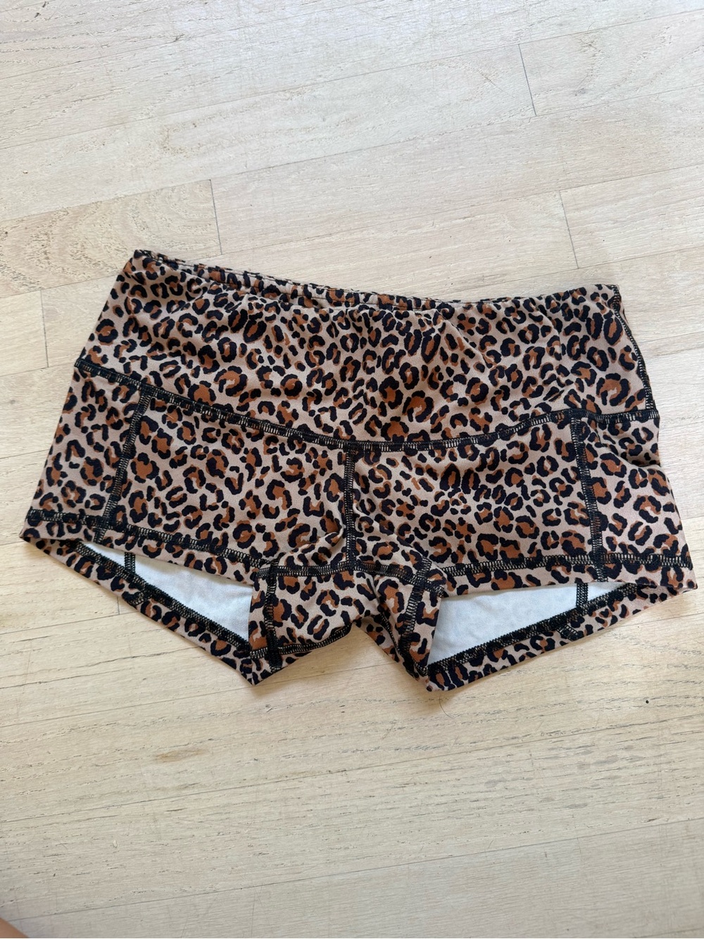 Fleo Leopard Print Athletic Shorts - Black & Brown